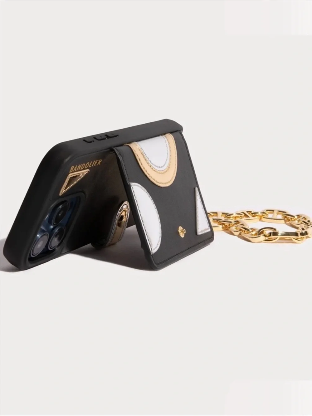 Bandolier Isla Magsafe Wristlet Phone Case Black Gold iPhone 16 Card Slots
